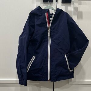 Hanna Andersson Kids' Navy Raincoat with Striped Details
